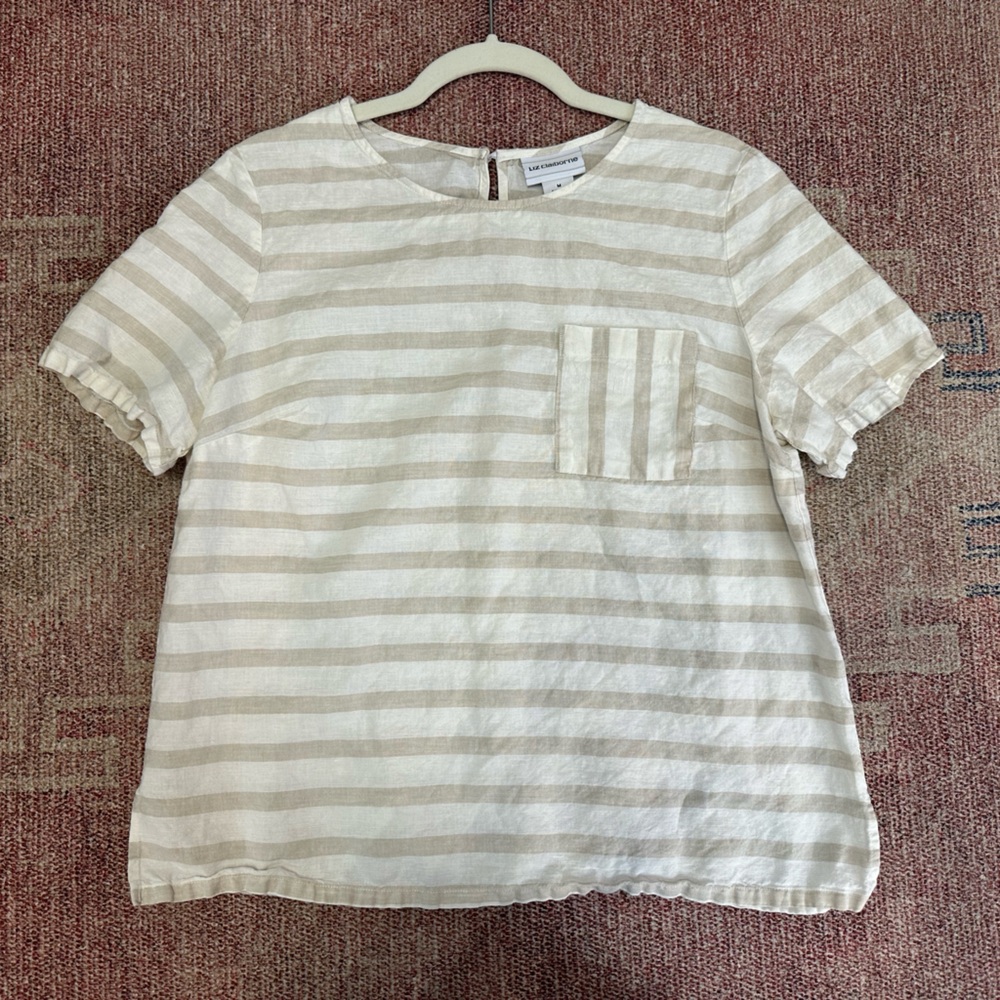 Liz Claiborne boxy striped linen/ cotton blend top size medium